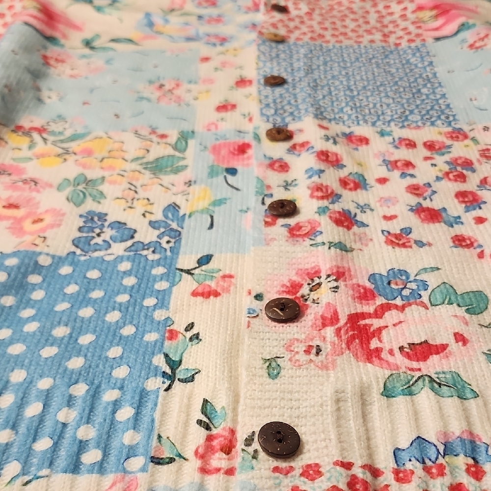 Floral Polka Dots Soft Girl Patchwork Cottagecore Button-Up Jacket Cardigan | L‎ - Picture 8 of 11